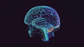 cuántico informática humanoide cerebro con neural web red, cerebro máquina aprendizaje concepto, generativo ai tecnología. foto