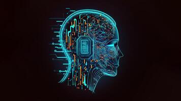 artificial inteligencia en humanoide cabeza con neural red, digital cerebro aprendizaje Procesando grande datos. cara de ciber mente. generativo ai tecnología. foto