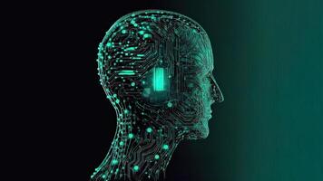 artificial inteligencia en humanoide cabeza con neural red, digital cerebro aprendizaje Procesando grande datos. cara de ciber mente. generativo ai tecnología. foto