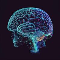 cuántico informática humanoide cerebro con neural web red, cerebro máquina aprendizaje concepto, generativo ai tecnología. foto