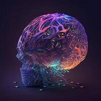 Quantum Computing Humanoid Brain with Neural Web Network, Brain Machine Learning Concept, Technology. photo