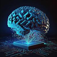 cuántico informática con humano cerebro y circuitos generativo ai tecnología. foto