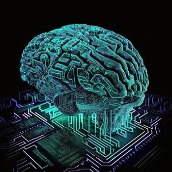 cuántico informática con humano cerebro y circuitos generativo ai tecnología. foto