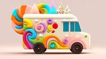 Candy Truck Shop, Colorful, 3D, . photo