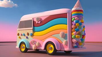 Candy Truck Shop, Colorful, 3D, . photo