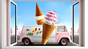 Candy Truck Shop, Colorful, 3D, . photo