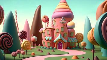 hermosa fantasía dulce mundo fondo, tierra de dulces. generativo ai, digital ilustración. foto