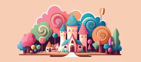 hermosa fantasía dulce mundo fondo, tierra de dulces. generativo ai, digital ilustración. foto