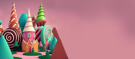 Beautiful fantasy sweet world background, Candyland. , Digital Illustration. photo