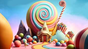 hermosa fantasía dulce mundo fondo, tierra de dulces. generativo ai, digital ilustración. foto