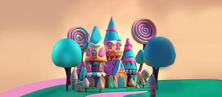 Beautiful fantasy sweet world background, Candyland. , Digital Illustration. photo