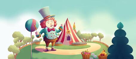 Beautiful fantasy sweet world background, Candyland. , Digital Illustration. photo