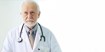 Portrait of Elderly Professional Male Doctor, . photo