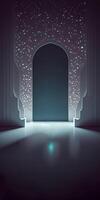 increíble arquitectura diseño de musulmán mezquita, puerta y estrellas, Ramadán Mubarak concepto, generativo ai. foto