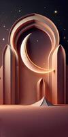 Amazing architecture design of shiny muslim mosque, stars and crescent moon, ramadan mubarak concept, . photo