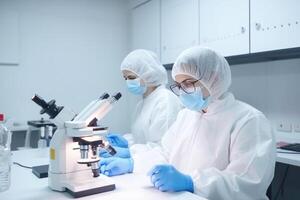 Portrait of Female Scientists Researching and Learning in a Laboratory, . photo