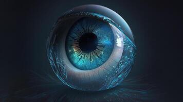 Eyeball Hologram In Closeup, Digital Technology. photo