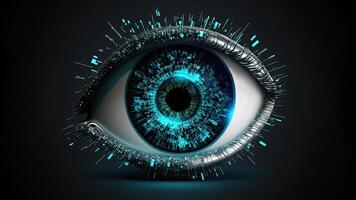 Eye Hologram in Closeup, Futuristic Vision Scan Technology. . photo