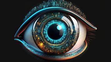 Eye Hologram in Closeup, Futuristic Vision Scan Technology. . photo