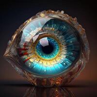 ojo holograma en de cerca, generativo ai digital tecnología. foto