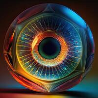 Eye Hologram in Closeup, Digital Technology. photo