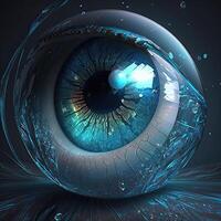 Eyeball Hologram In Closeup, Digital Technology. photo