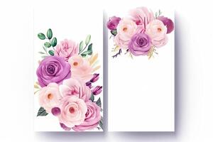 flores rosas dibujo, decorado papel fondo, vertical pancartas colección para invitación, primavera y Boda tarjeta, Copiar espacio a centro. generativo ai foto