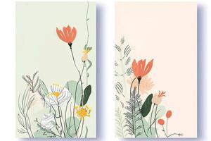 Watercolour flowers drawing, decorated paper background, vertical banners collection for invitation, spring and wedding card, copy space at center. photo