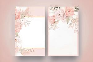 Watercolour flowers drawing, decorated paper background, vertical banners collection for invitation, spring and wedding card, copy space at center. photo