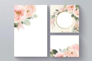 Watercolour flowers drawing, decorated paper background, vertical banners collection for invitation, spring and wedding card, copy space at center. photo