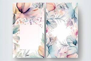 Watercolor Botanic Composition Vertical Background or Card Design with Flowers, Leaves. Illustration. photo