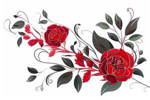 Beautiful watercolor roses isolated on white background. Red roses flower for mother day and valentines day postcards and greeting cards. . photo