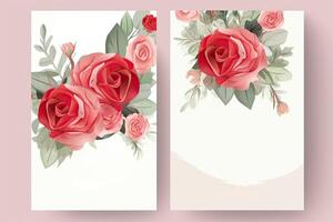 Watercolor Rose Flower and Leaves Decorative Vertical Background Or Card Mockup. Illustration. photo