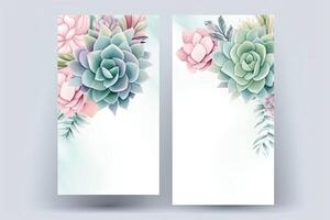 Exotic Floral Vertical Background or Card Design with Succulent Flower, Leaves. Illustration. photo