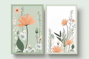 Botanic Composition Vertical Background or Card Design With Flowers And Leaves. Illustration. photo