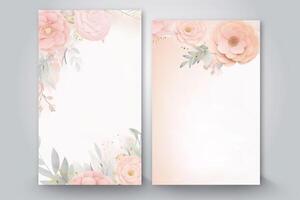Watercolor Pastel Pink Flower and Leaves Decorative Vertical Background Or Card Mockup. Illustration. photo
