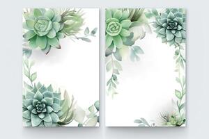 Exotic Floral Vertical Background or Card Design with Succulent Flower, Leaves. Illustration. photo