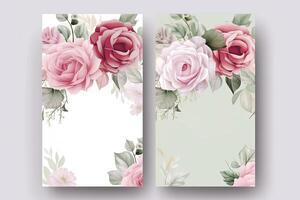 Watercolor Rose Flower and Leaves Decorative Vertical Background Or Card Mockup. Illustration. photo