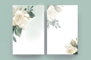 Watercolor Rose Flower and Leaves Decorative Vertical Background Or Card Mockup. Illustration. photo