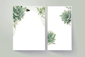 Watercolor Botanical Composition Vertical Background or Card Design with Succulent Flowers, Leaves. Illustration. photo