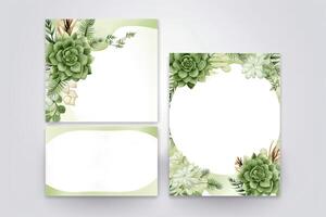 Watercolor Botanical Composition Vertical Background or Card Design Set with Succulent Flowers, Leaves. Generative AI Illustration. photo