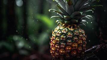 A Captivating Photograph that Highlights Unique Background of Fresh Pineapple and Water Bubbles, Created By Technology. photo