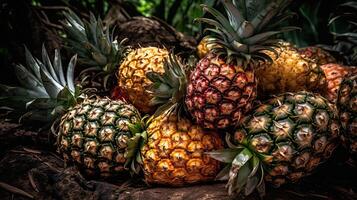 A Captivating Photograph that Highlights Unique Background of Fresh Pineapples, Created By Technology. photo