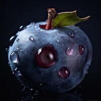 Striking Photography of Ripe Blue Berry with Water Drops on Dark Background, . photo