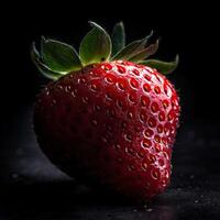 Striking Photography of Juicy Strawberry on Dark Background. . photo