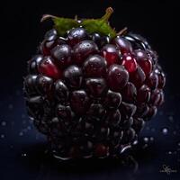 Striking Photography of Juciy Blackberry Isolated on Dark background. Generative AI. photo