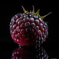Striking Photography of Juciy Blackberry Isolated on Dark background. . photo