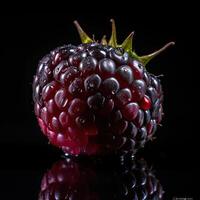 Striking Photography of Juciy Blackberry Isolated on Dark background. Generative AI. photo