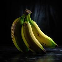 Striking Photography of Yellow and Green Ripe Banana Bunch Adorned on Dark Background, . photo