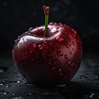 Striking Photography of Delicious Red Cherry with Water Drops on Dark Background, . photo